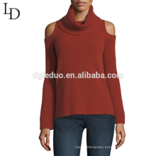 Custom long sleeve pullover knitted soft cold shoulder turtleneck women cashmere sweater